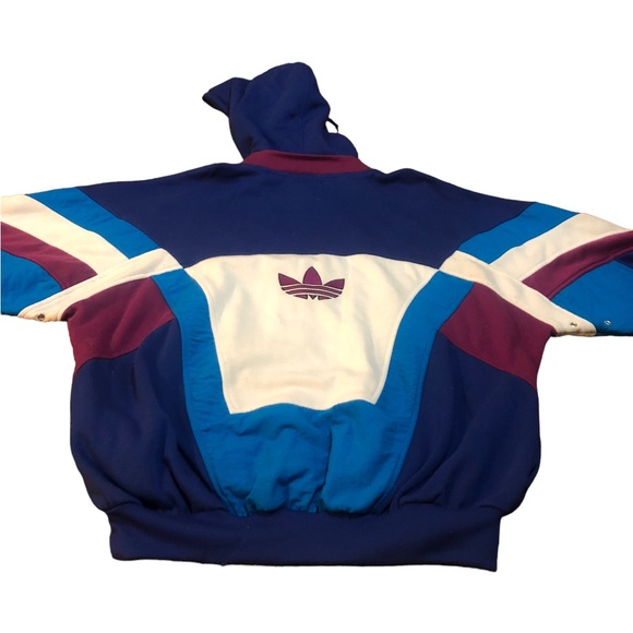 ADIDAS TEAM COLOR BLOCK 90s VTG SWEATSHIRT HOODIE PULLOVER TOP L PURPLE BLUE - Picture 5 of 9